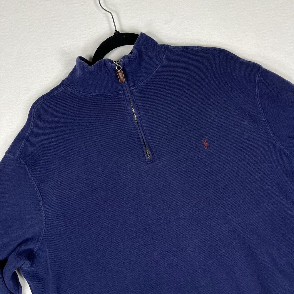 Polo Ralph Lauren Sweater Mens XXL Navy Blue 1/4 Zip Ribbed Cotton Pullover